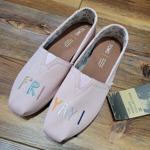Toms Pink Embroidered Slip-On Shoes Fri-Yay